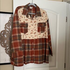 Plaid and Floral Button-Up Tunic